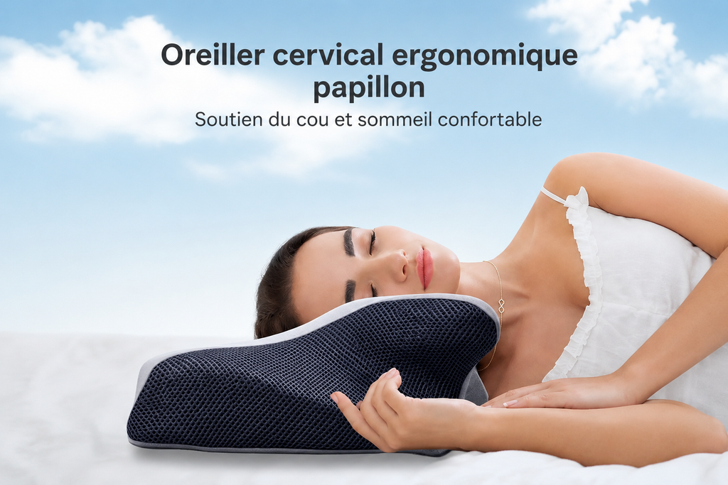 Oreiller Cervical Ergonomique Papillon – Soutien du Cou et Sommeil Confortable Lunacomfort